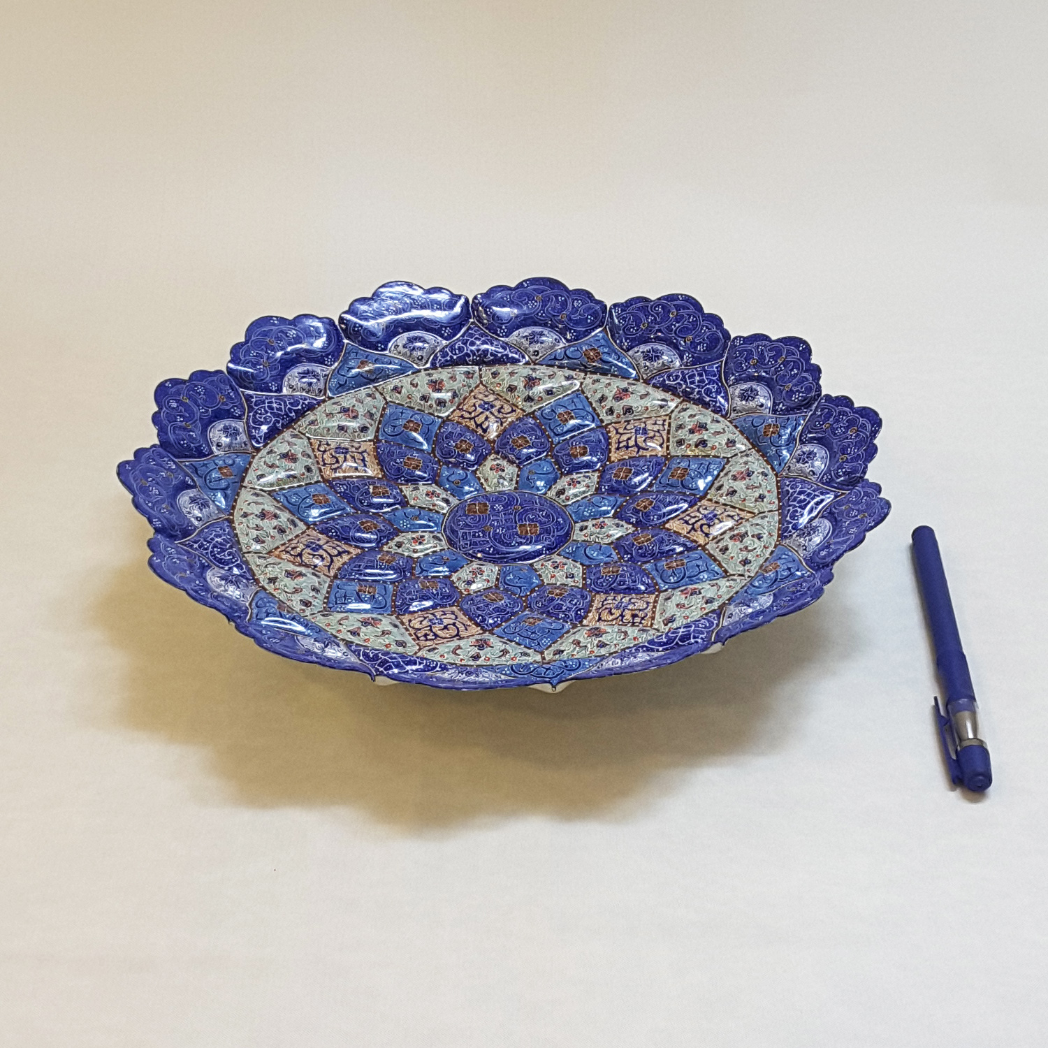 Persian Handmade enameled Wall Hanging plate on copper Eslimi design